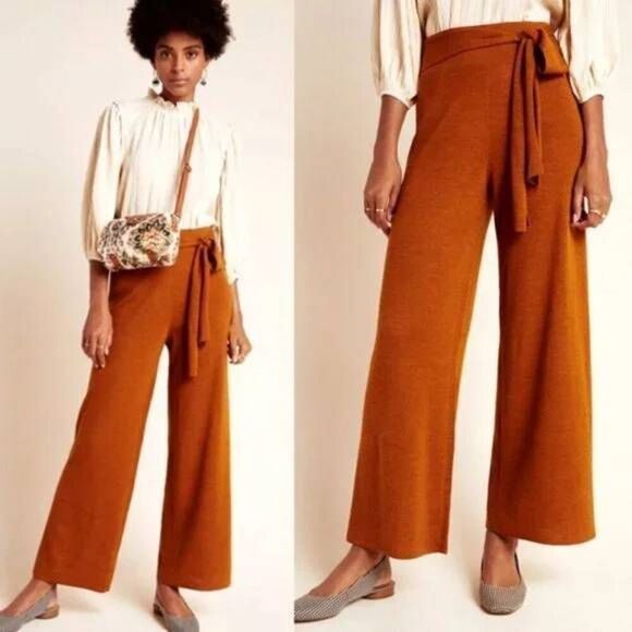 Anthropologie Linette Cropped Wide Leg Knit Pant S $130 - Picture 1 of 8